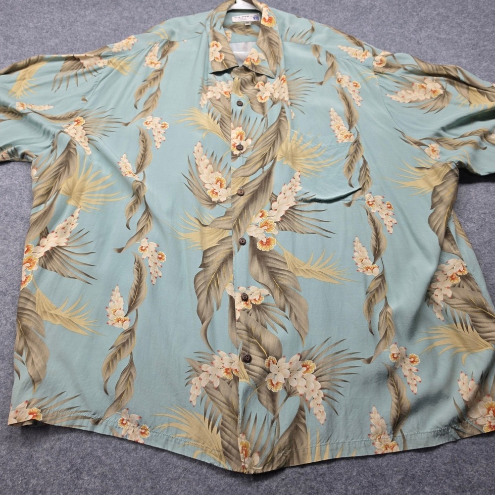 Iolani Hawaiian Shirt Mens 4XL Sage Green Tropical Floral Palm Button Down